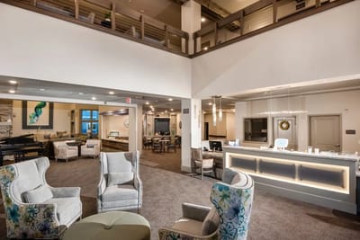 Bright and inviting common area with seating