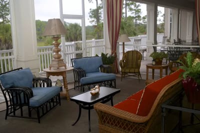 Common area with comfortable seating and decorative plants