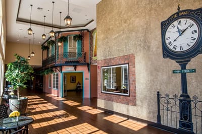 Interior view of a welcoming common area with decor