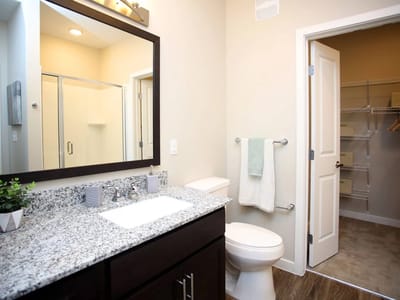 Interior view of a bathroom with modern fixtures