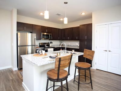 Modern kitchen in a senior living facility apartment