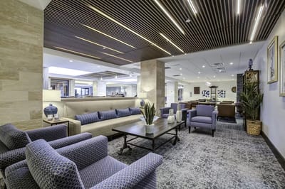 Bright, inviting lobby area with modern furniture