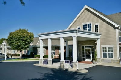 Exterior view of a senior living facility entrance