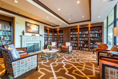 Interior photo of a cozy library with bookshelves