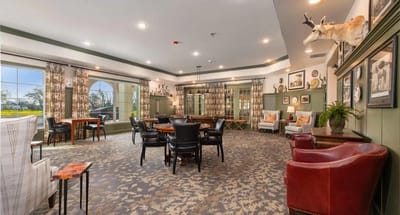 Bright common area with seating and decor