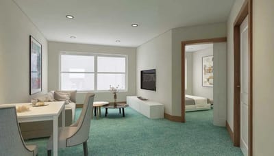 Modern, well-lit interior of a resident's room