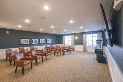 Interior view of a common area with seating