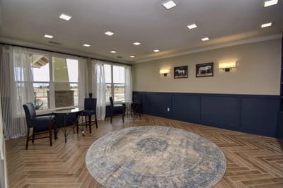 Bright common area with seating and decor
