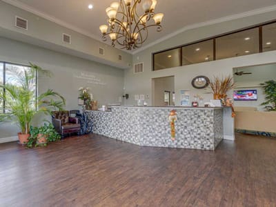 Interior view of the facility lobby with reception area