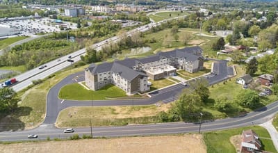 Aerial view of The Residence at Fitz Farm campus