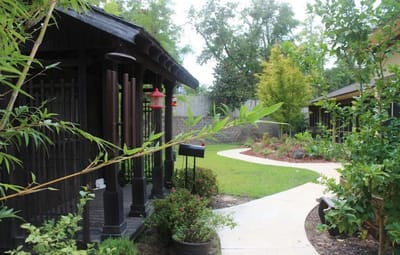 Pathway through a landscaped outdoor area