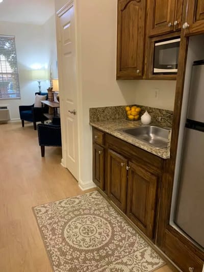 Interior view of a resident's kitchenette area