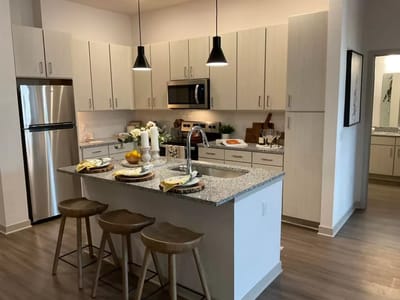 Modern kitchen in a senior living apartment