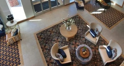 Interior lounge area with seating and decor