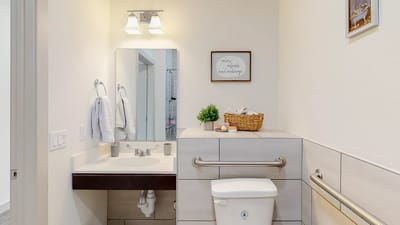 Bright bathroom with modern fixtures and decor