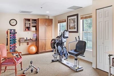 Interior fitness area with exercise equipment