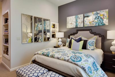 Stylish bedroom in a modern assisted living facility