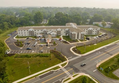 Aerial view of The Vero at Newark facility and landscaping