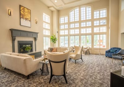 Bright and inviting common area with seating