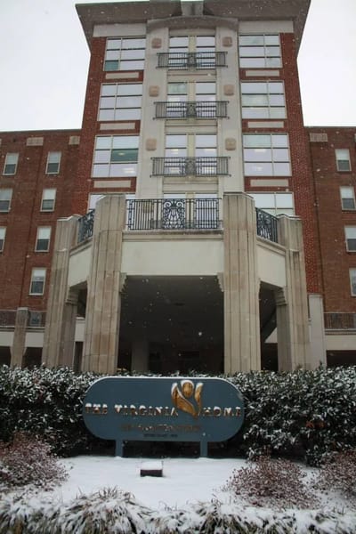 Exterior view of The Virginia Home building in winter