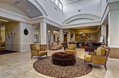 Bright interior common area with seating