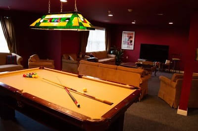 Billiards table in a cozy lounge area