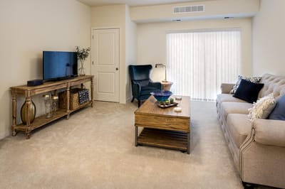 Cozy living room setting in a senior care facility