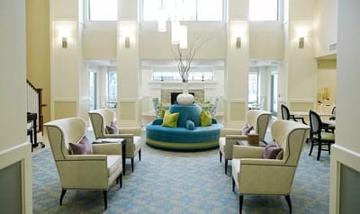 Bright and inviting common area with seating