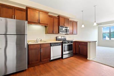 Modern kitchen in a senior living apartment