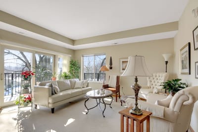 Bright and inviting common area with seating
