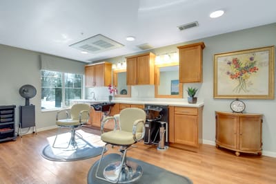 Bright interior of the salon area with styling chairs