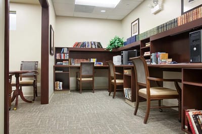 Interior view of a small library or study area