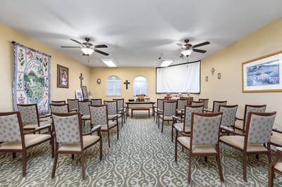Interior view of a multi-purpose activity room with chairs