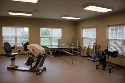 Interior view of a rehabilitation area with equipment
