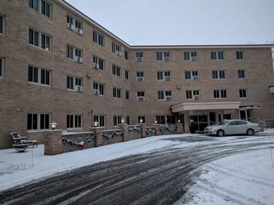 Exterior view of The Woods of Caledonia with snowy surroundings