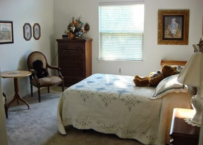 Cozy resident room with a teddy bear and decor