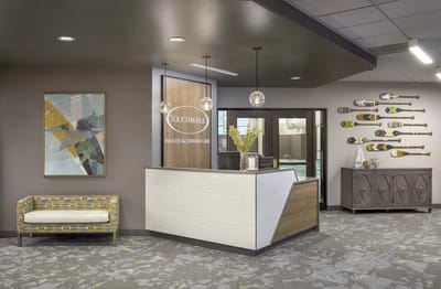 Interior view of the Touchmark health and fitness reception area