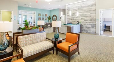 Comfortable common area with seating and decor