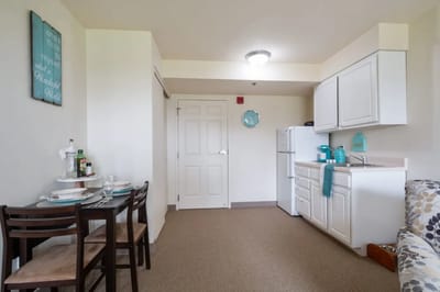 A cozy kitchenette in a resident room