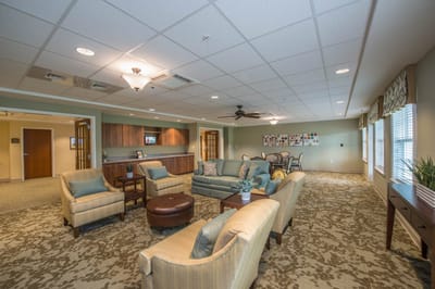Interior view of a common area with seating