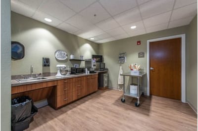 Interior view of a kitchen in an assisted living facility
