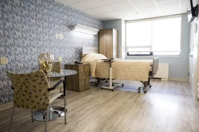 A well-furnished private resident room with modern decor
