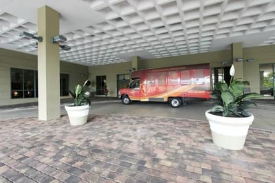 Facility transport vehicle parked outside