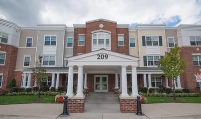 Building exterior of Victory Court Senior Apartments