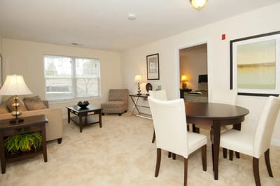 Cozy interior living space with dining area