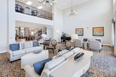 Bright and spacious common area with seating
