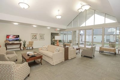 Bright and inviting common area with furniture