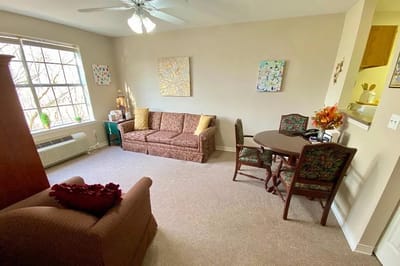 Cozy living area in a senior living apartment