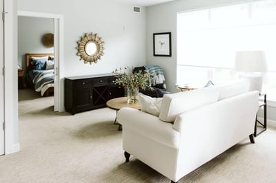 Bright and cozy common area in a nursing facility