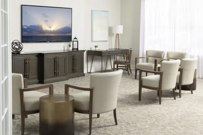 Bright and inviting common area with seating